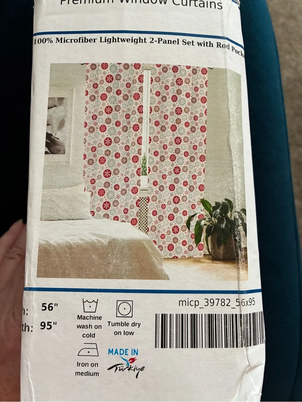 Holiday Snowflake Curtains Panel Set in Red, Tan, and Gray on White 1 Pair